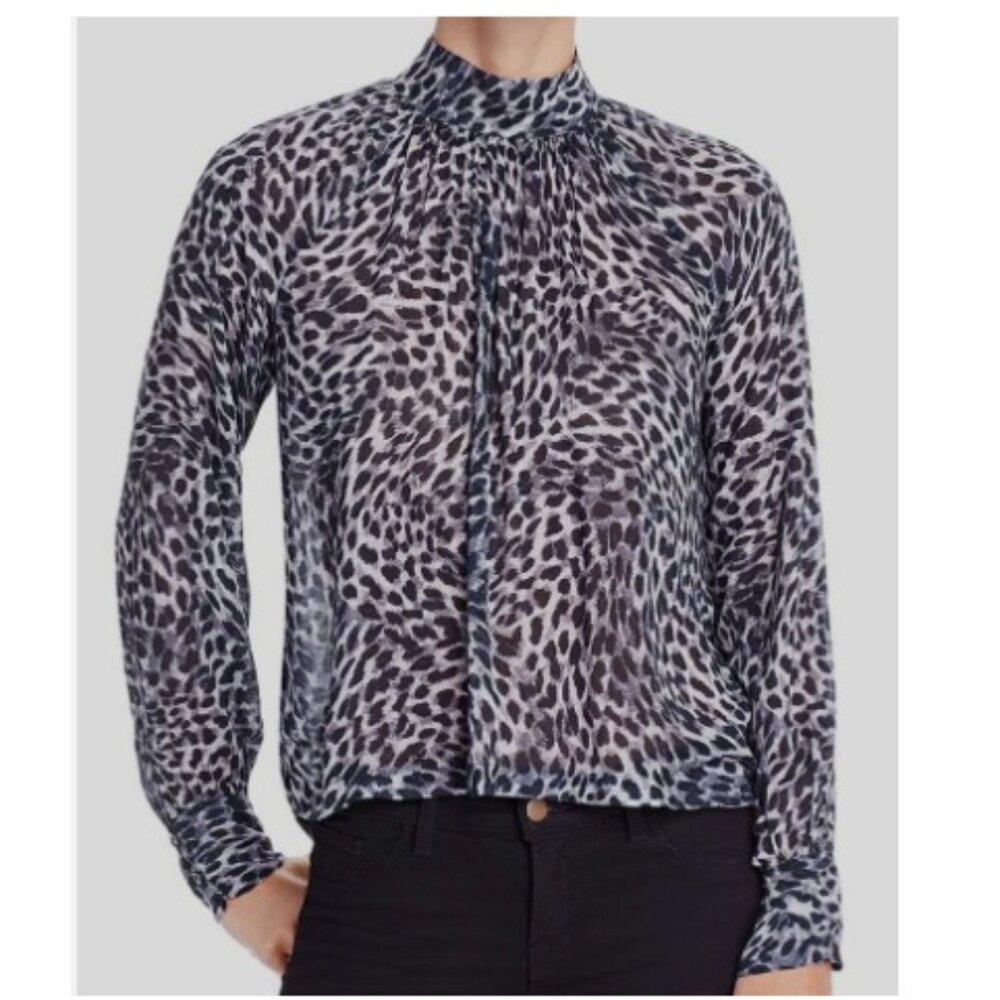 NWT Bella Dahl Blue Leopard Mock Neck Blouse M